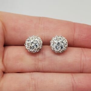 Swarovski Signed Silver Tone Pave Crystal Ball Stud Earrings